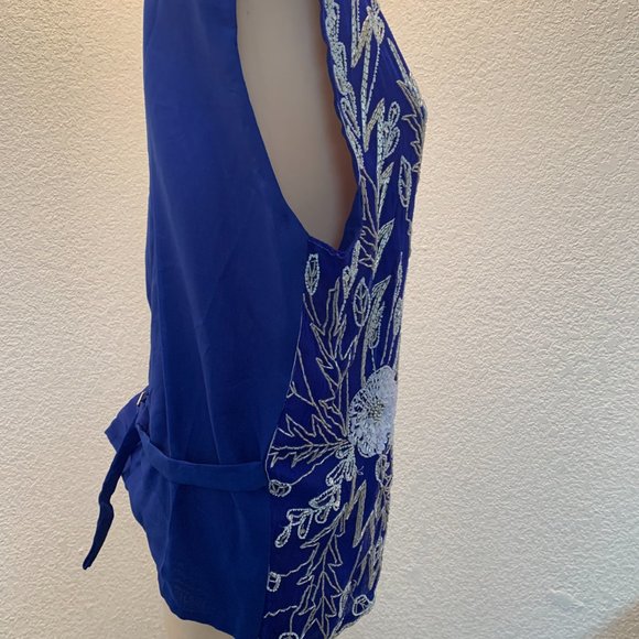 Vintage Gunit beaded silk vest size L royal blue with silver and white beads - Picture 5 of 11